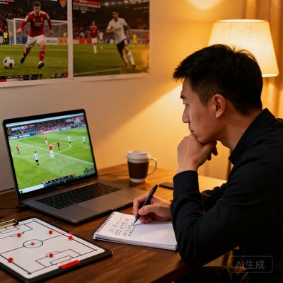 资深足球分析师王浩,观看比赛录像